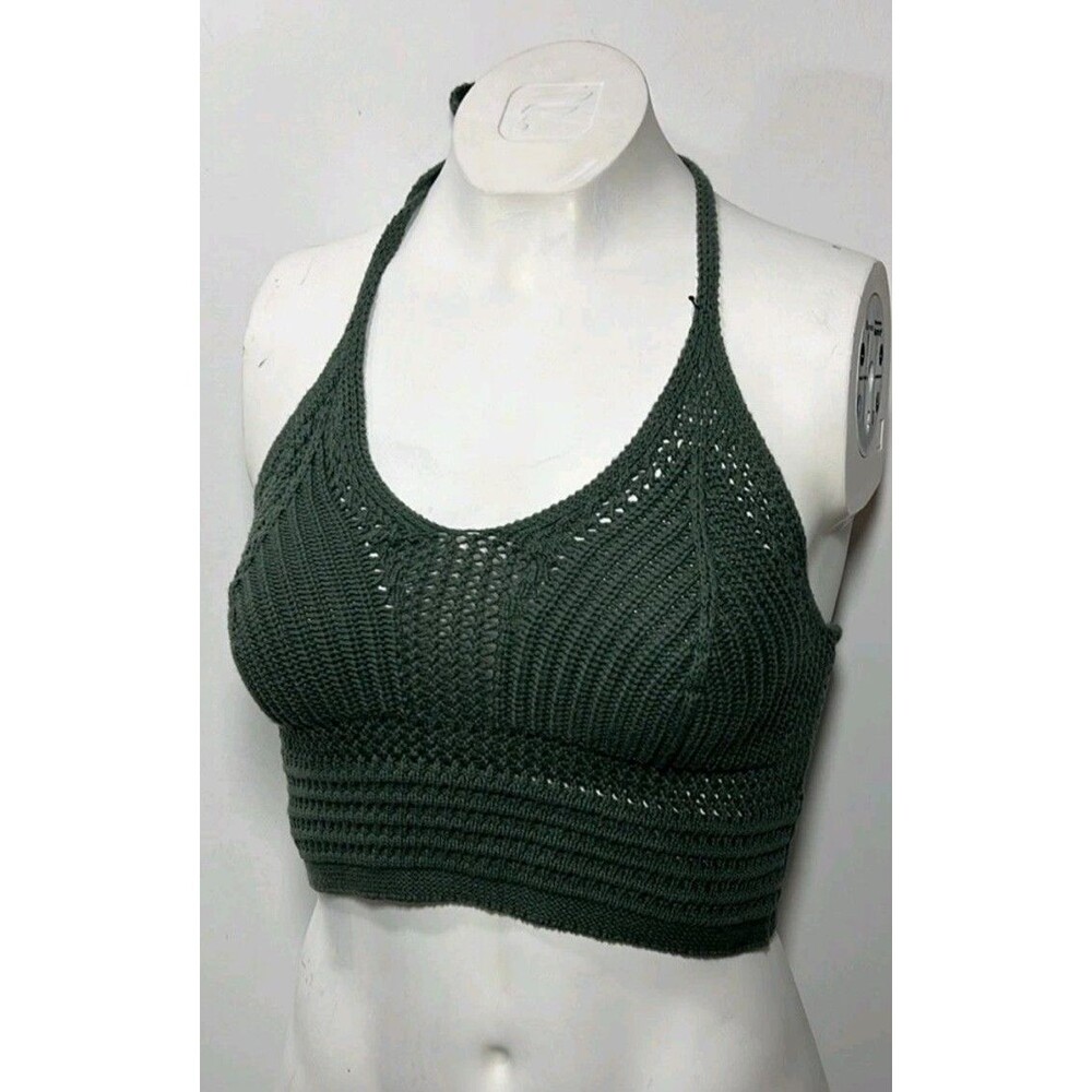 Aerie Crochet Halter Crop Top Green/Sage Size M Boho Cottagecore
